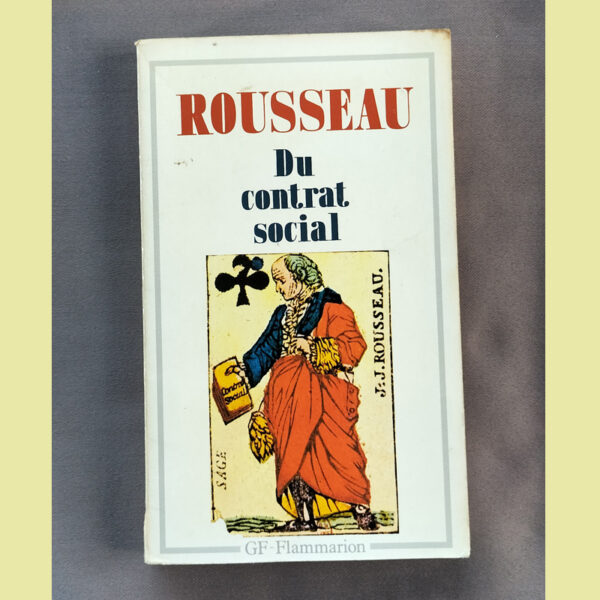 Couverture du Contrat social de Rousseau avec une carte révolutionnaire représentant l’auteur