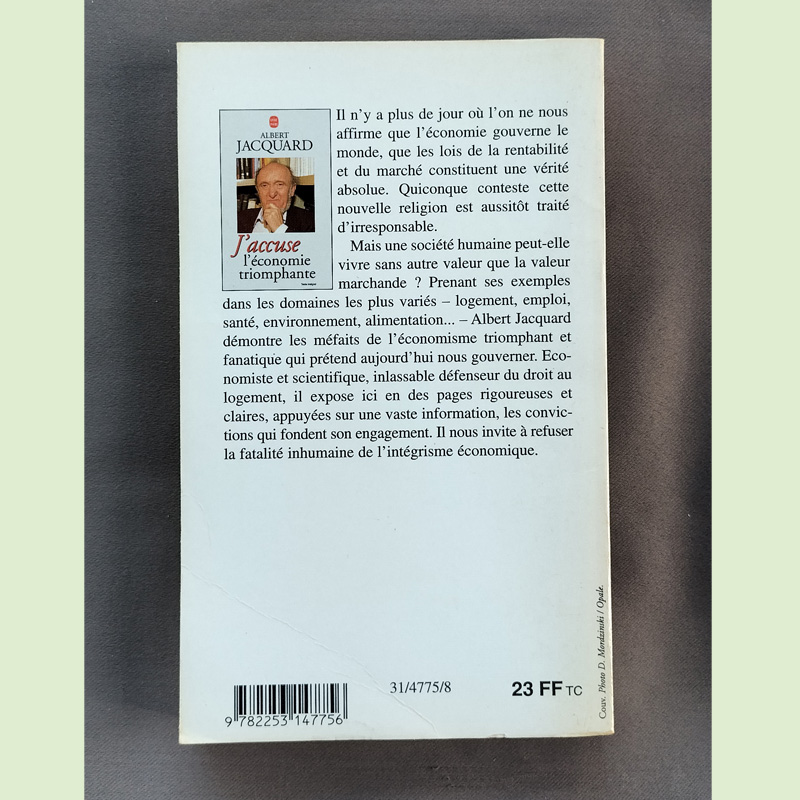 Dos du livre J’accuse l’économie triomphante avec résumé de l’ouvrage