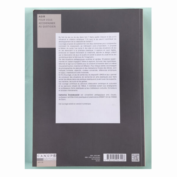 Dos du livre L’Art en jeu avec présentation du contenu pédagogique et ISBN