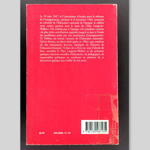Quatrième de couverture du livre Le Plan Langevin-Wallon
