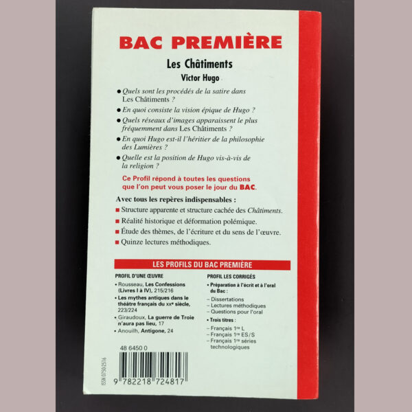 Quatrième de couverture du Profil BAC sur Les Châtiments de Victor Hugo