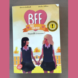 Couverture jaune du roman « BFF – Best Friends Forever !, Tome 6 : Ensemble à nouveau » avec deux collégiennes main dans la main, cœur rose « BFF », macaron « Incontournable ».